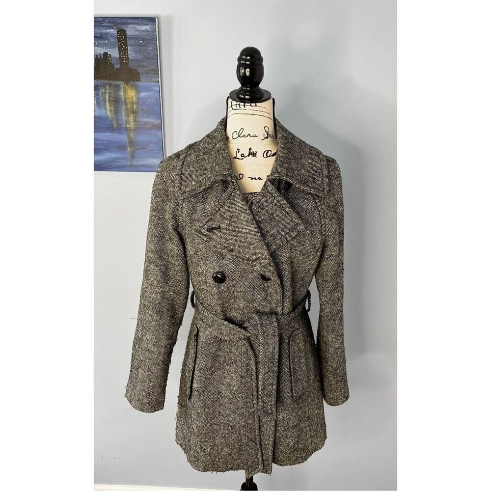 Old Navy Women Medium Grey Wool Blend Double Breasted Peacoat Trench Coat Jacket